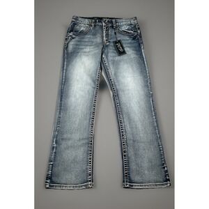 True Luck Bootcut Jeans Men Size 32x32 Light Thick Stitch Embroidered Denim -NWT